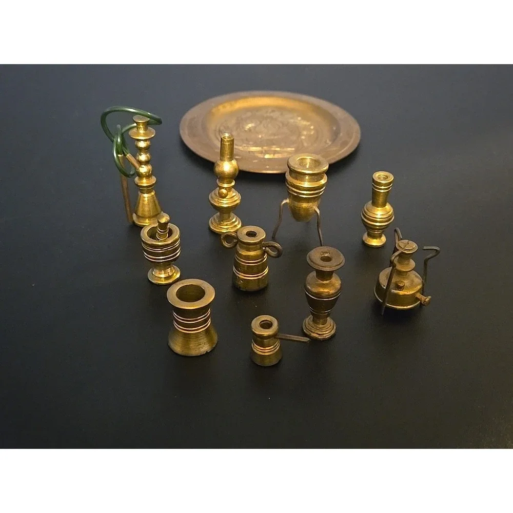 Vintage BRASS LOT 12 PIECES Dollhouse Miniature Vases Cup Urn Candlestick Hookah